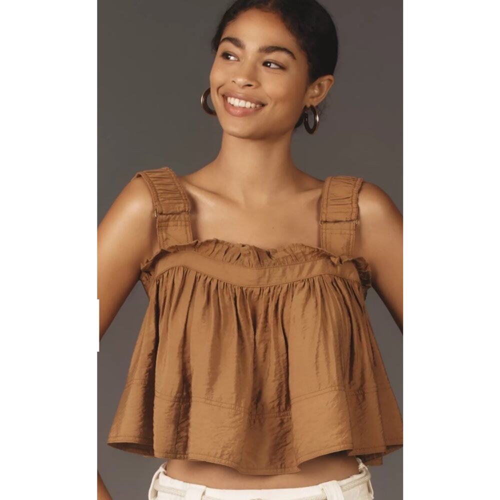 Anthropologie Pilcro Crop Swing Tank Top Women’s Medium Tan Tie Back Paper bag